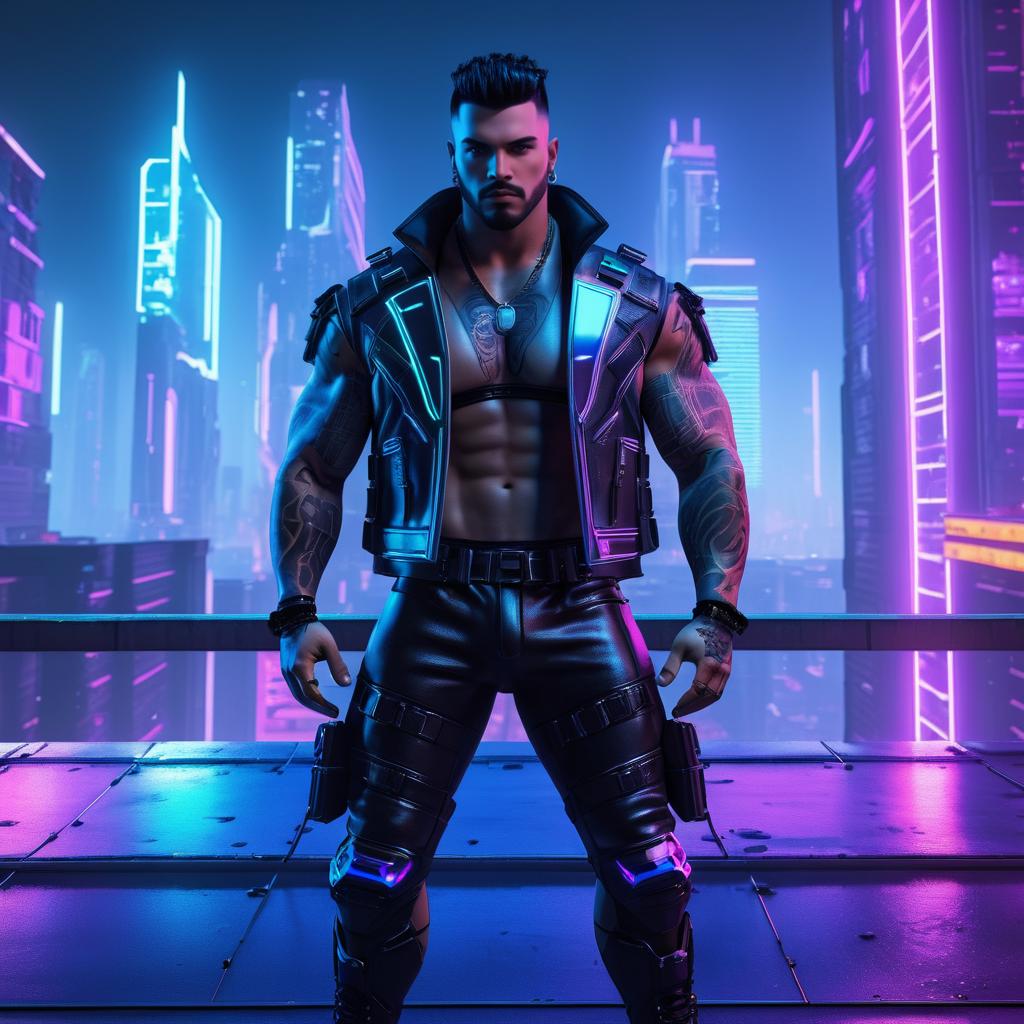 Futuristic Cyberpunk Warrior in Neon City