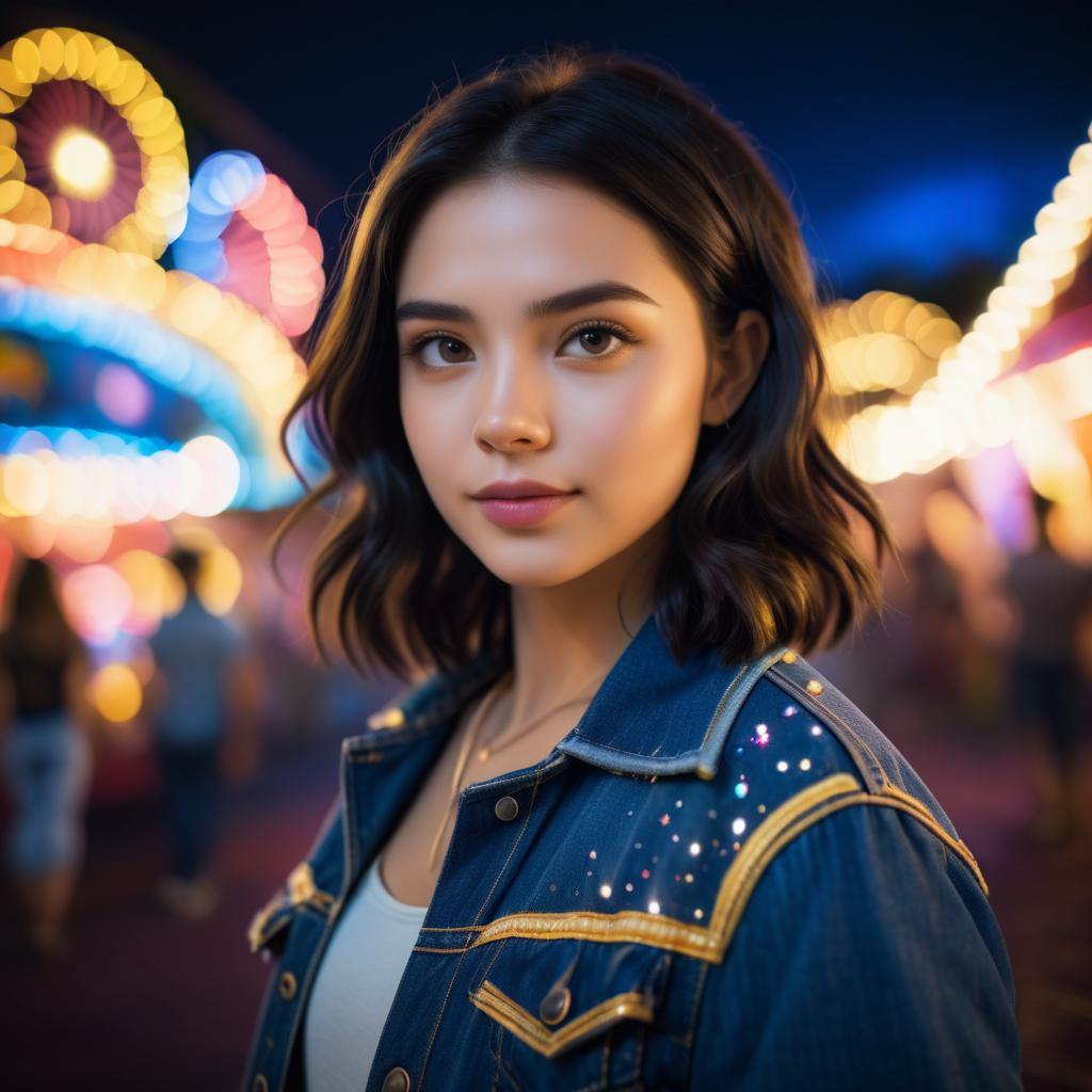 Young Woman at Night Carnival Portrait