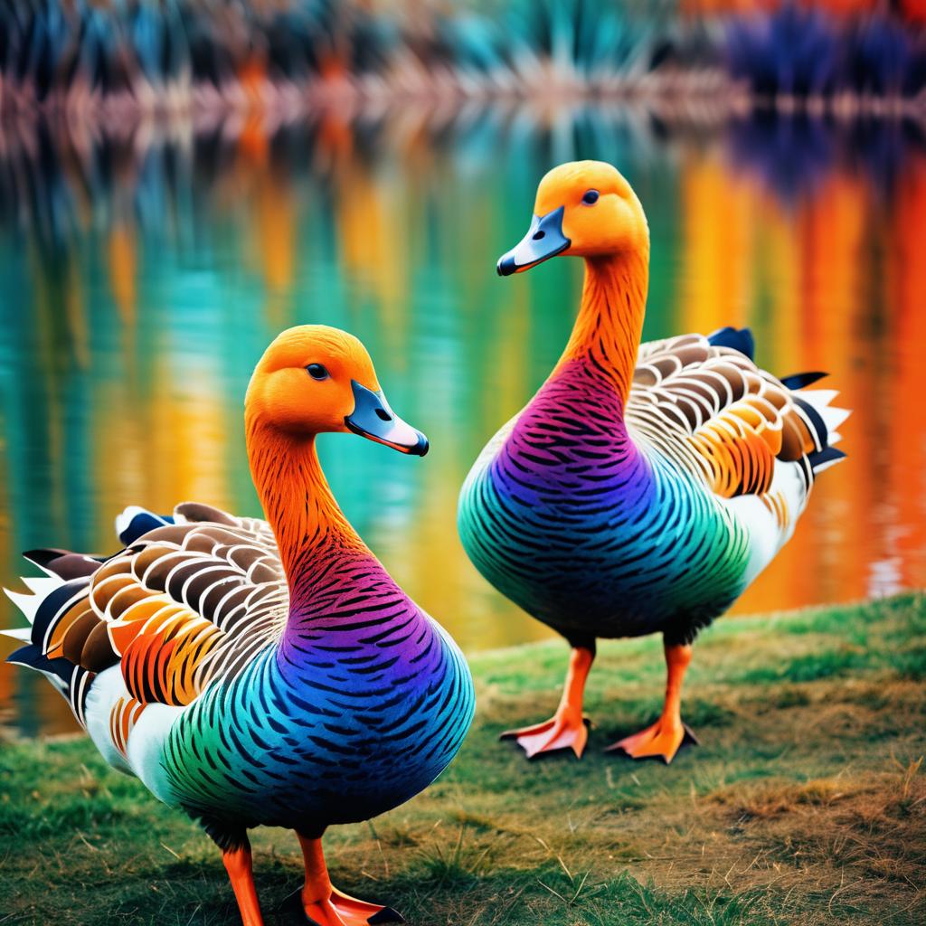 Vibrant Surreal Geese in Kodachrome Style