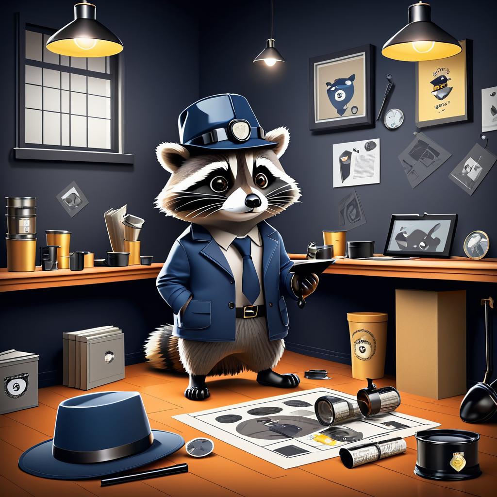 Detective Raccoon Solving a Mystery