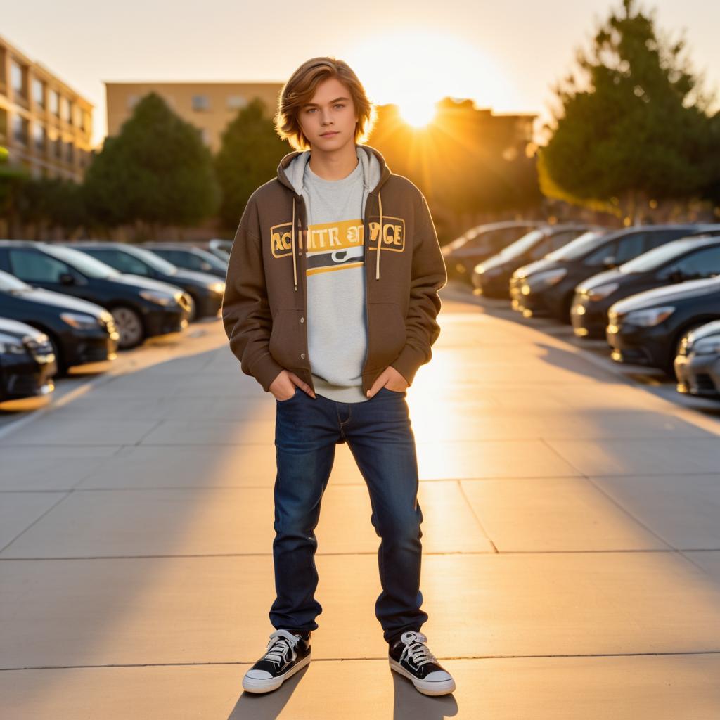 Teenage Boy with Skateboard at Golden Hour