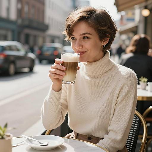 Chic Russian Woman Enjoying Coffee
