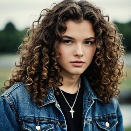 Teenage Girl with Long Curly Hair in Denim Jacket