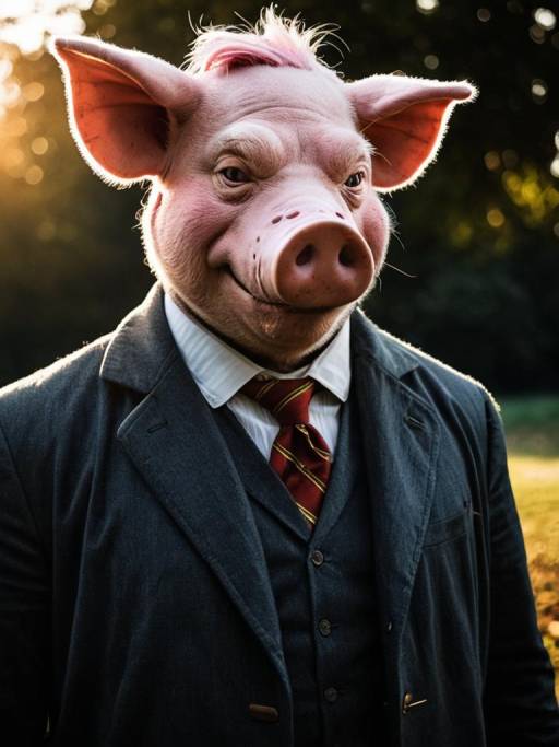 Person in Realistic Professor Pyg Pig Mask Costume