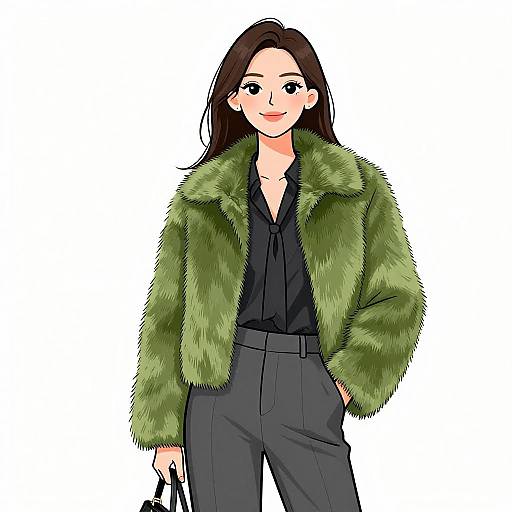 Chic Woman in Moss Green Jacket