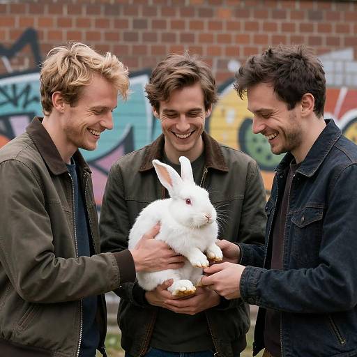 Three Friends with a White Rabbit