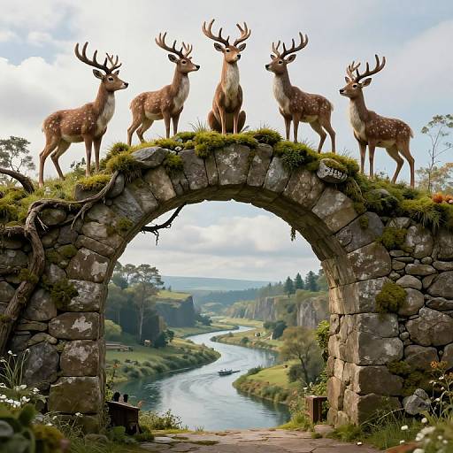 Surreal Deer Archway Over Tranquil Valley