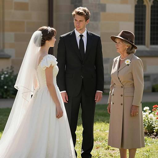 Bride, Groom and Older Woman Outdoors
