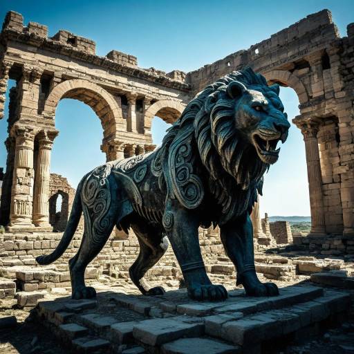 Mystical Creature Amidst Ancient Ruins