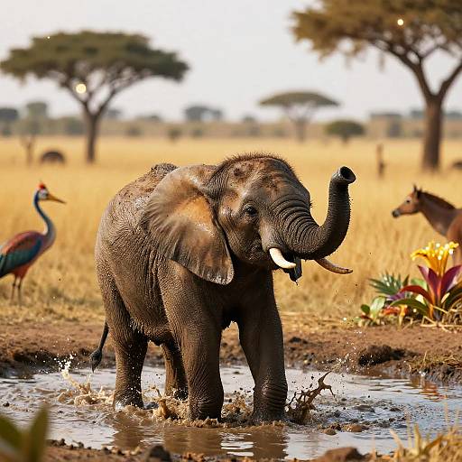 Playful Baby Elephant in Golden Savanna