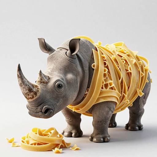 Hyperreal Fettuccine Rhinoceros Pasta Sculpture