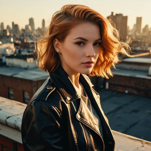 Retro Woman with Strawberry Blonde Hair on Rooftop
