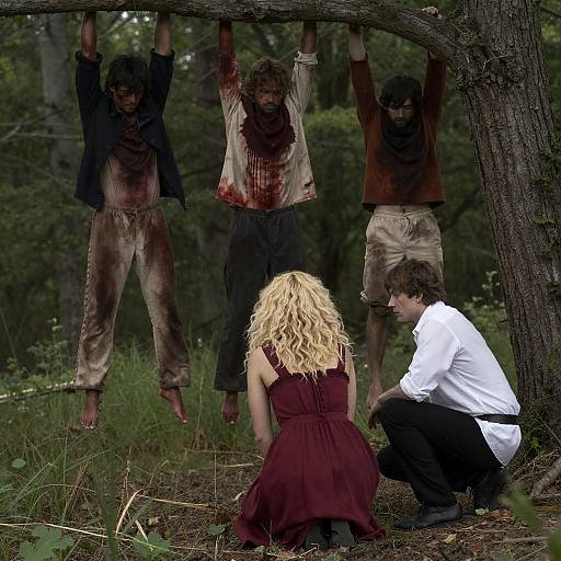 Forest Hangings, Kneeling Woman in Red