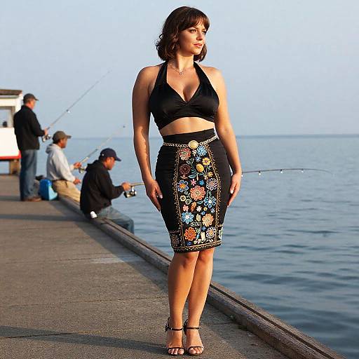 Vintage Style Woman at Fishing Pier