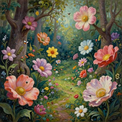 Whimsical Garden with Oversized Flowers