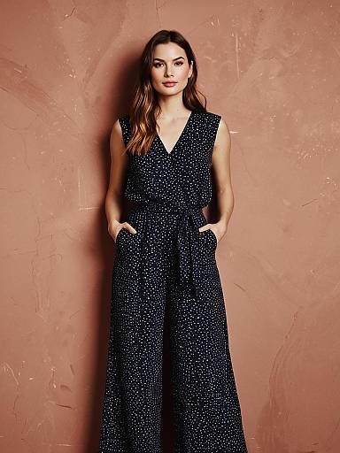 Cinematic Fashion: Burgundy Dot Jumpsuit