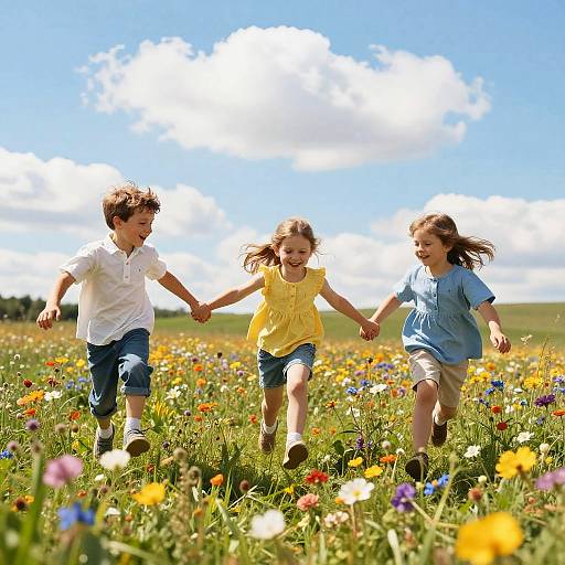 Joyful Children in Sunlit Meadow