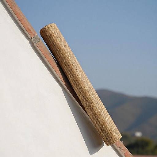 Serene Straw Mat Against Terracotta Roof