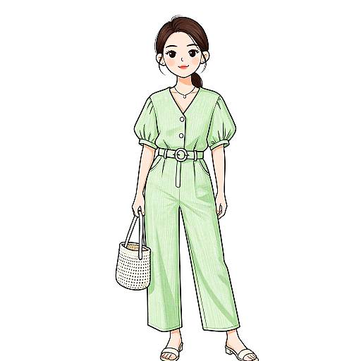 Pastel Chic Woman in Linen Jumpsuit