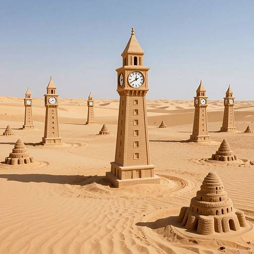 Marching Tower Clocks in Desert