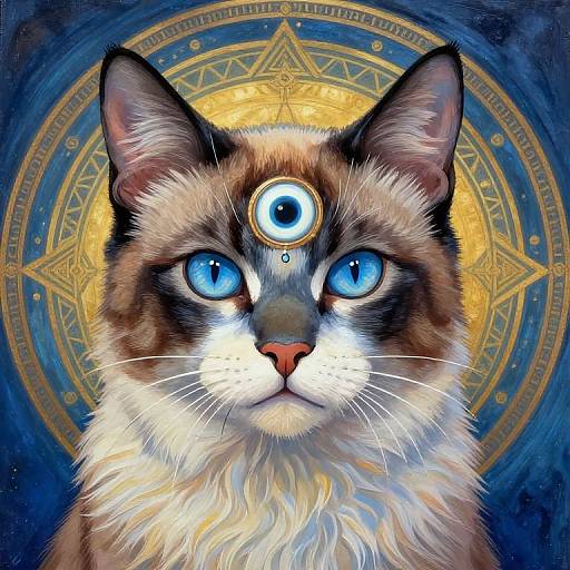 Mystical Cat with Third Eye and Mandala Background