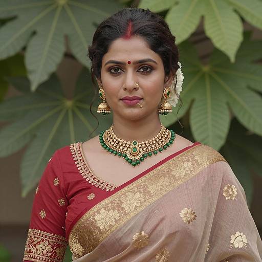 Indian Woman in Traditional Saree and Jewelry