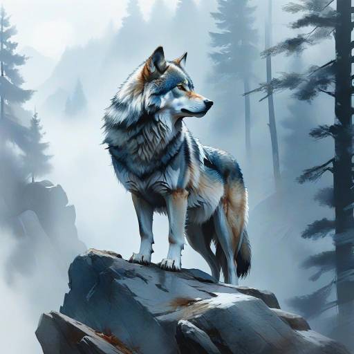 Majestic Silver Wolf Minimalist Watercolor