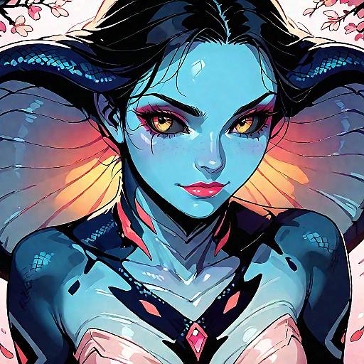 Blue-Skinned Serpentine Elegance Close-Up Portrait