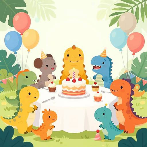 Colorful Cartoon Dinosaur Birthday Party