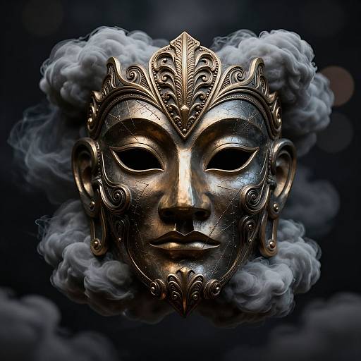 Intricate Mask Amid Storm Clouds