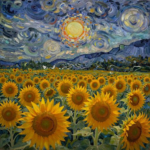 Surreal Sunflower Field Storm Scene