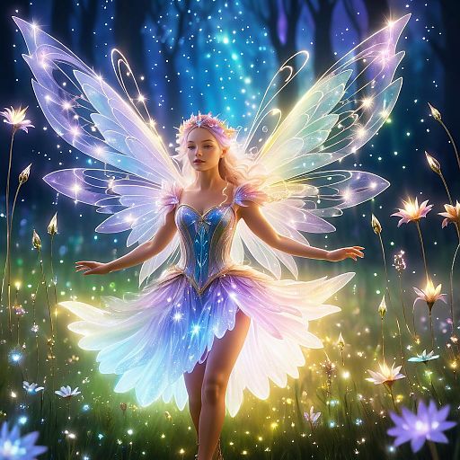 Whimsical Fairy in a Flower Meadow Whimsical Fairy in a Flower Meadow