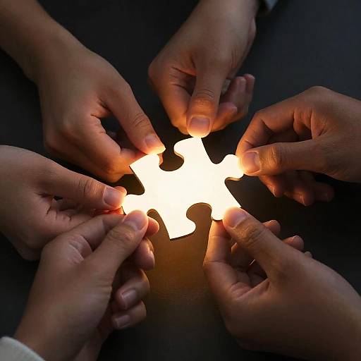 Hands Building Glowing Puzzle Piece