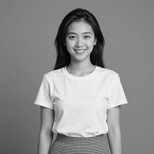 Black and White Portrait of Smiling Young Woman