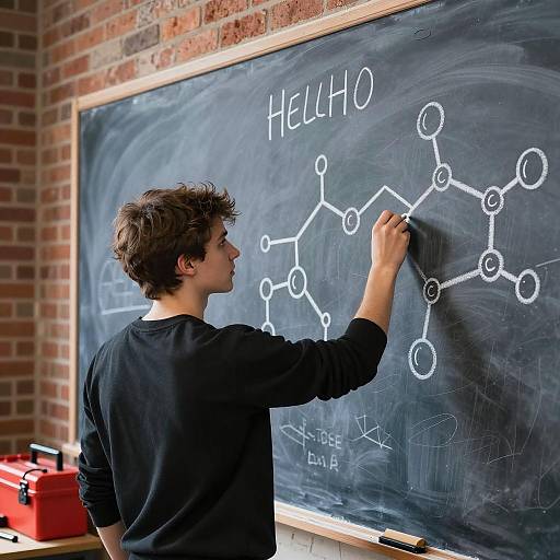 Young Scientist Drawing on Chalkboard