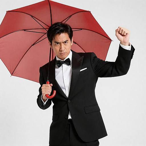 Elegant Man with Swirling Umbrella
