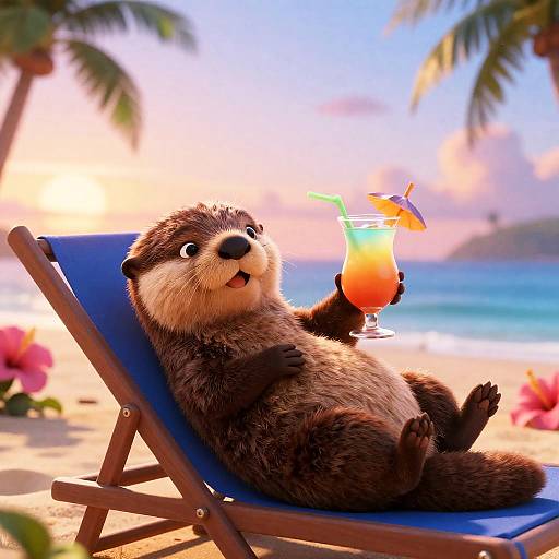 Happy Otter on Tropical Lounge Chair