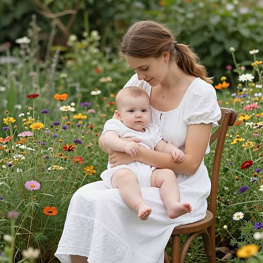 Tender Mother and Child in Garden