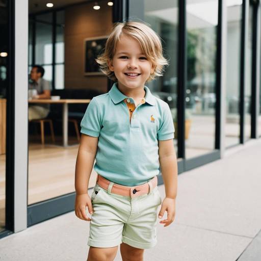 Smiling toddler boy in pastel outfit outdoors