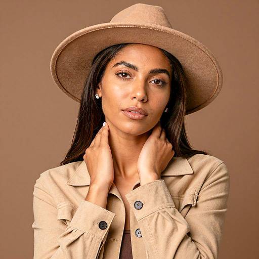 Woman in Tan Wide-Brimmed Hat and Jacket