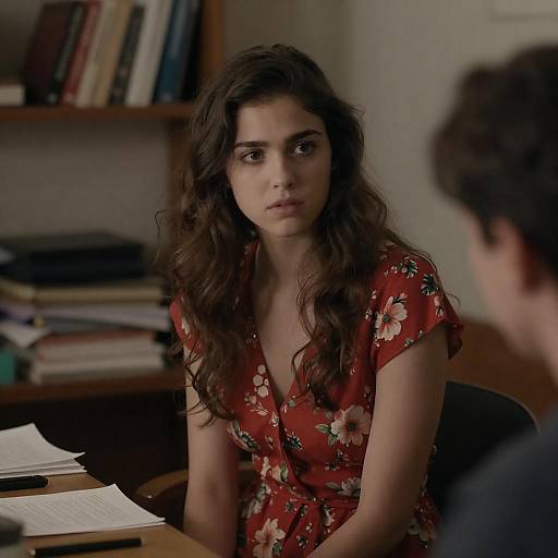 Focused Young Woman at Cluttered Desk