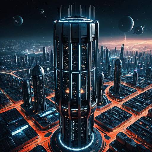 Futuristic Sci-Fi Space Elevator Cityscape