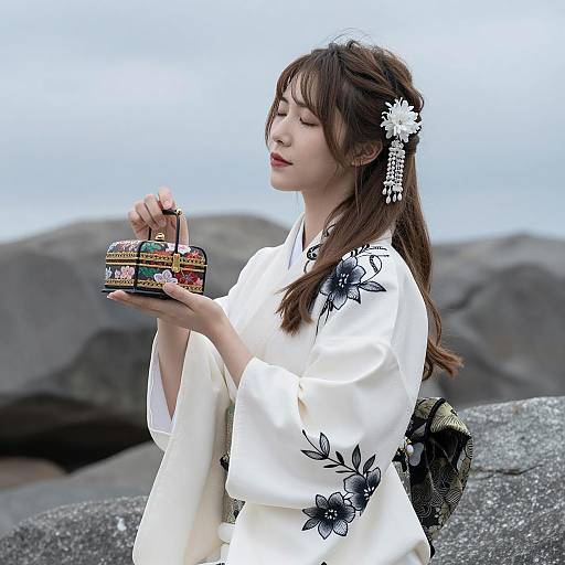 Serene East Asian Woman in Kimono