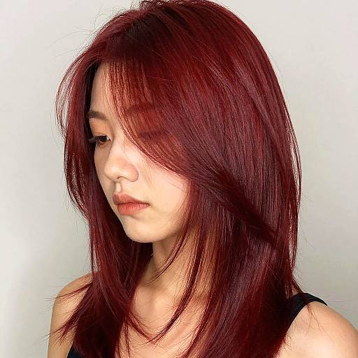 Glossy Red-Tipped Hair Portrait