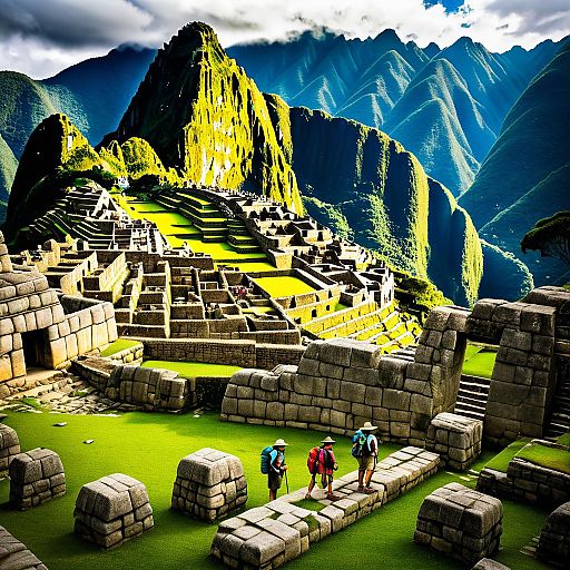Explorers Discovering Ancient Machu Picchu Ruins