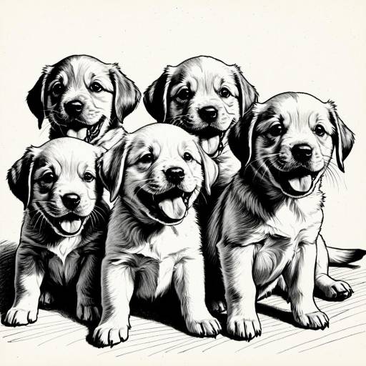 Joyful Sketch of Eleven Puppies Together