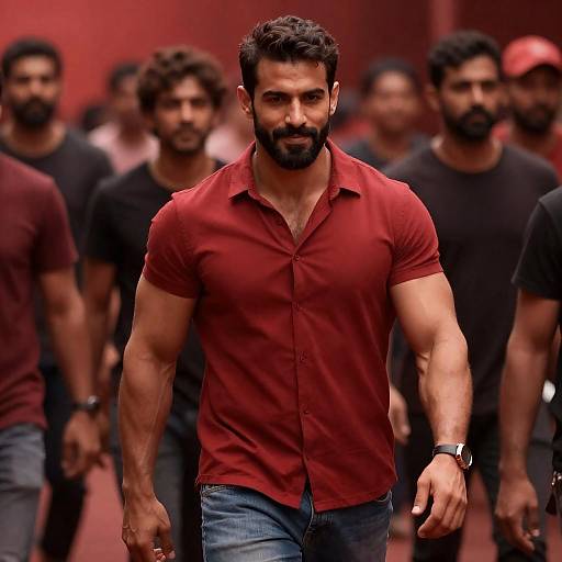 Confident Man Among Shadowy Crowd