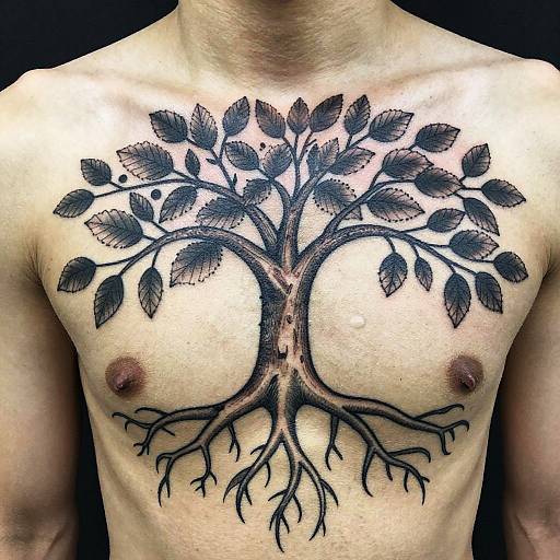 Detailed Family Tree Chest Tattoo