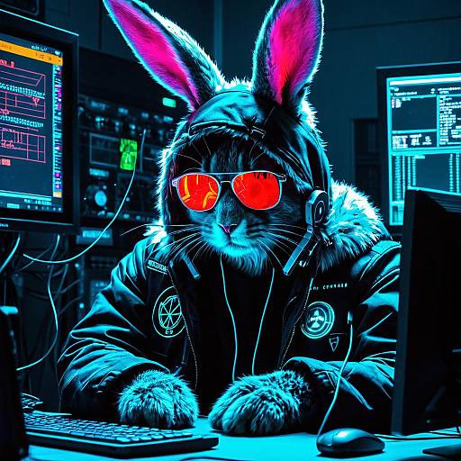 Cyberpunk Bunny Hacker with Neon Fur