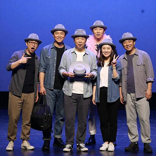 Cheerful Stage Group with Gray Hats